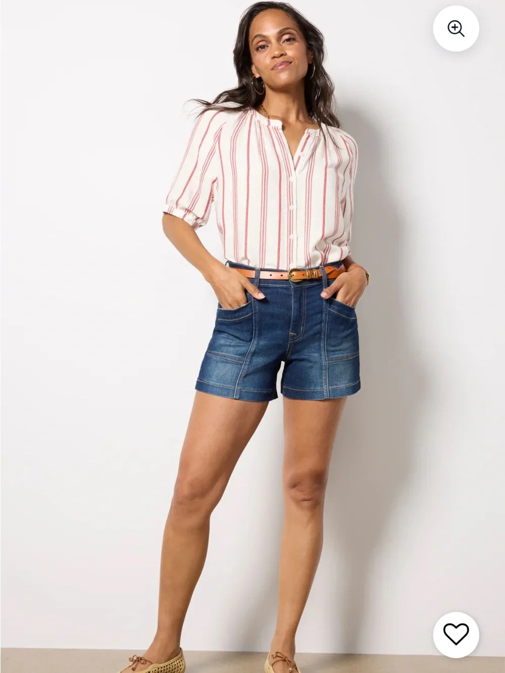 Evereve Dark Blue High-Rise Panel Denim Shorts